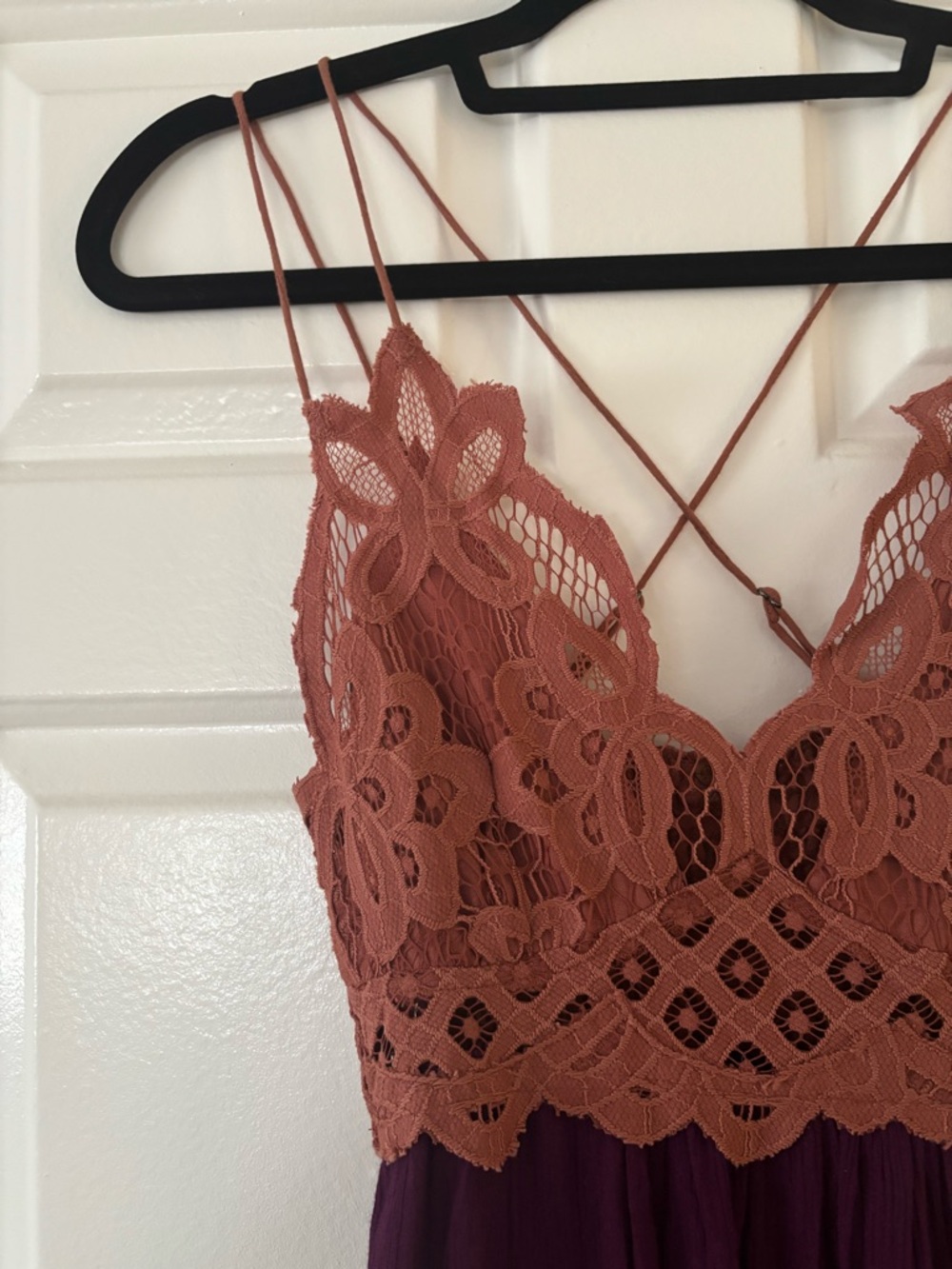 Free People Dusty Rose Lace Bodice Mini Dress with Plum Skirt - Size XS - NWT - Picture 2 of 5